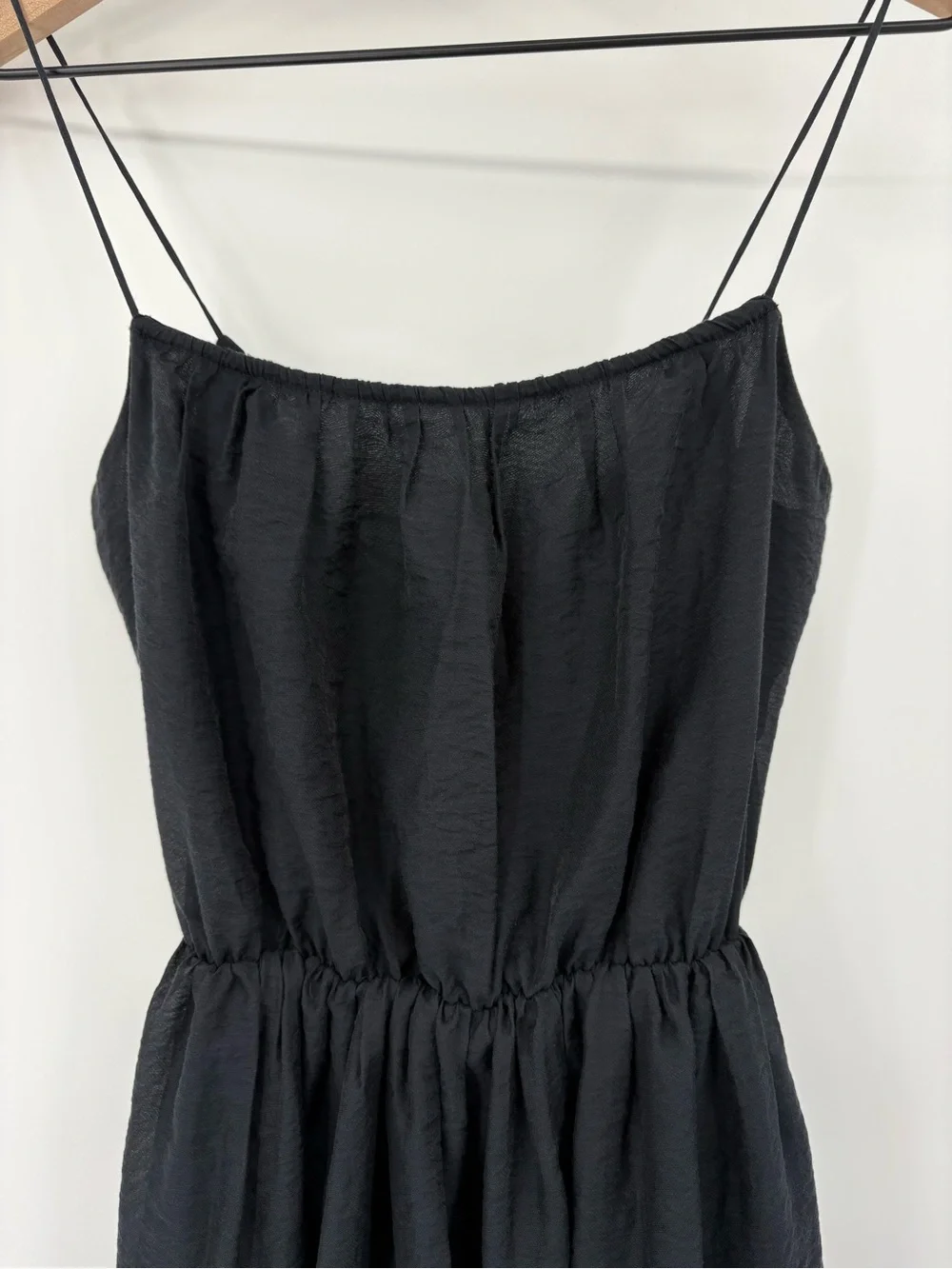 Abercrombie Low Back Tiered Maxi Dress XS Black Open Back Pockets